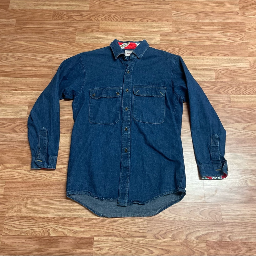 Vintage Male Men’s Denim Button-Down Shirt Medium Air Force Indian 90’s USA Blue